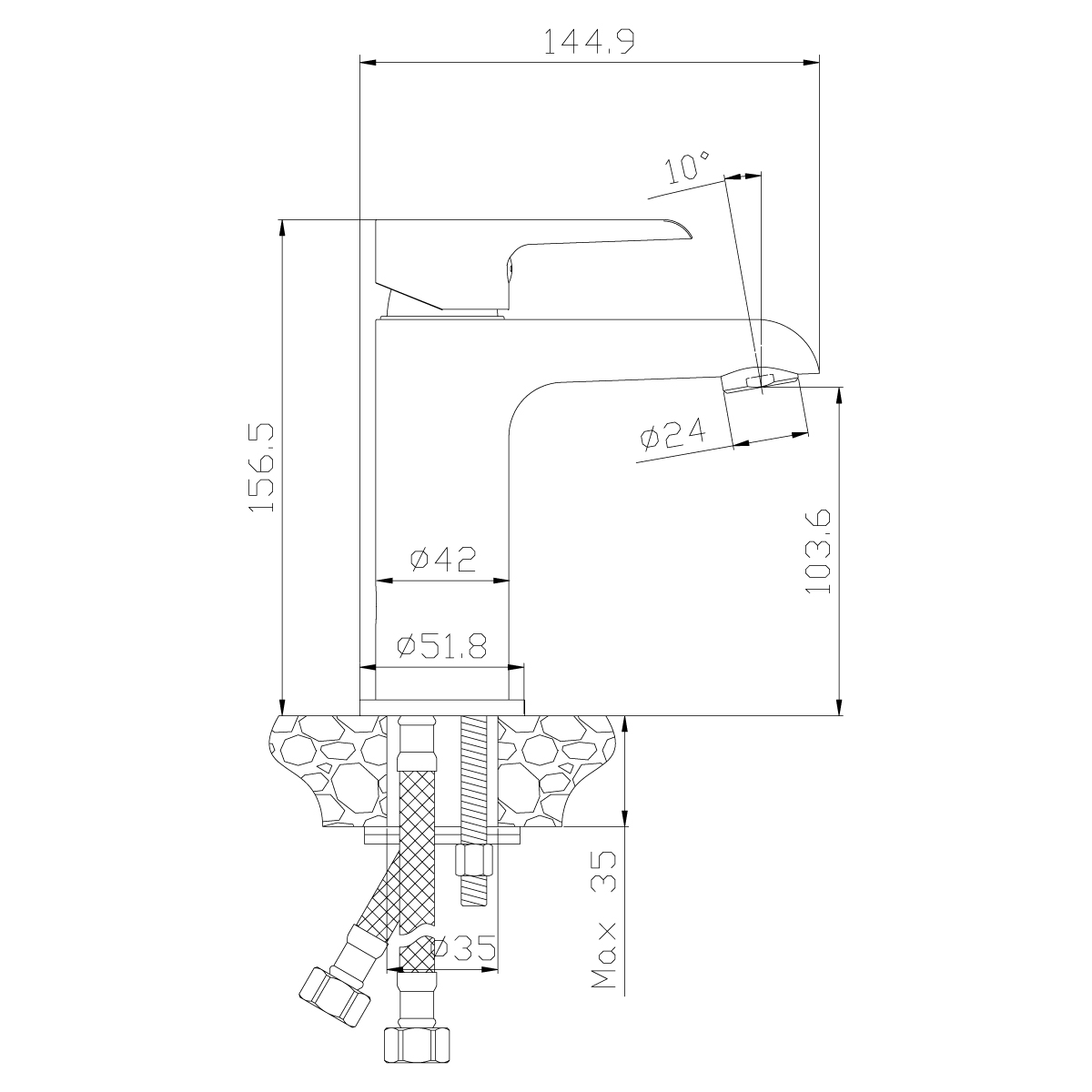 Смеситель Rossinka W35-12 для раковины, хром/белый