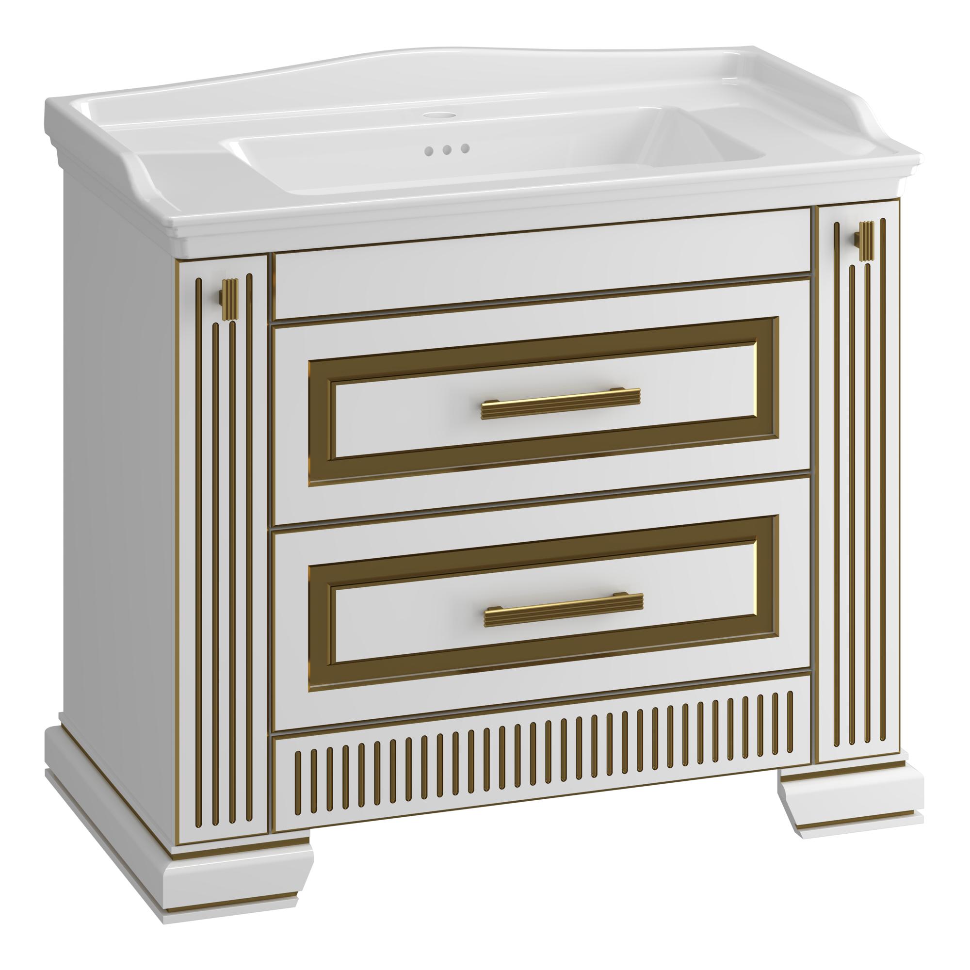 Тумба OPADIRIS Оникс 100, белый глянцевый с патиной - золото (под раковину CeraStyle Kapadokya 100)