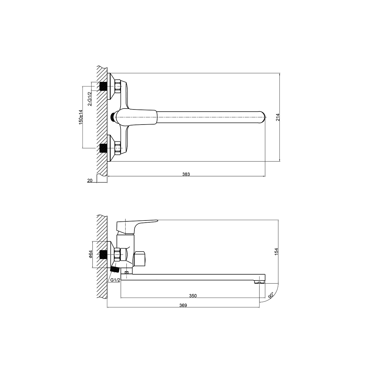 Смеситель Rossinka RS31-32 для ванны универсальный, хром