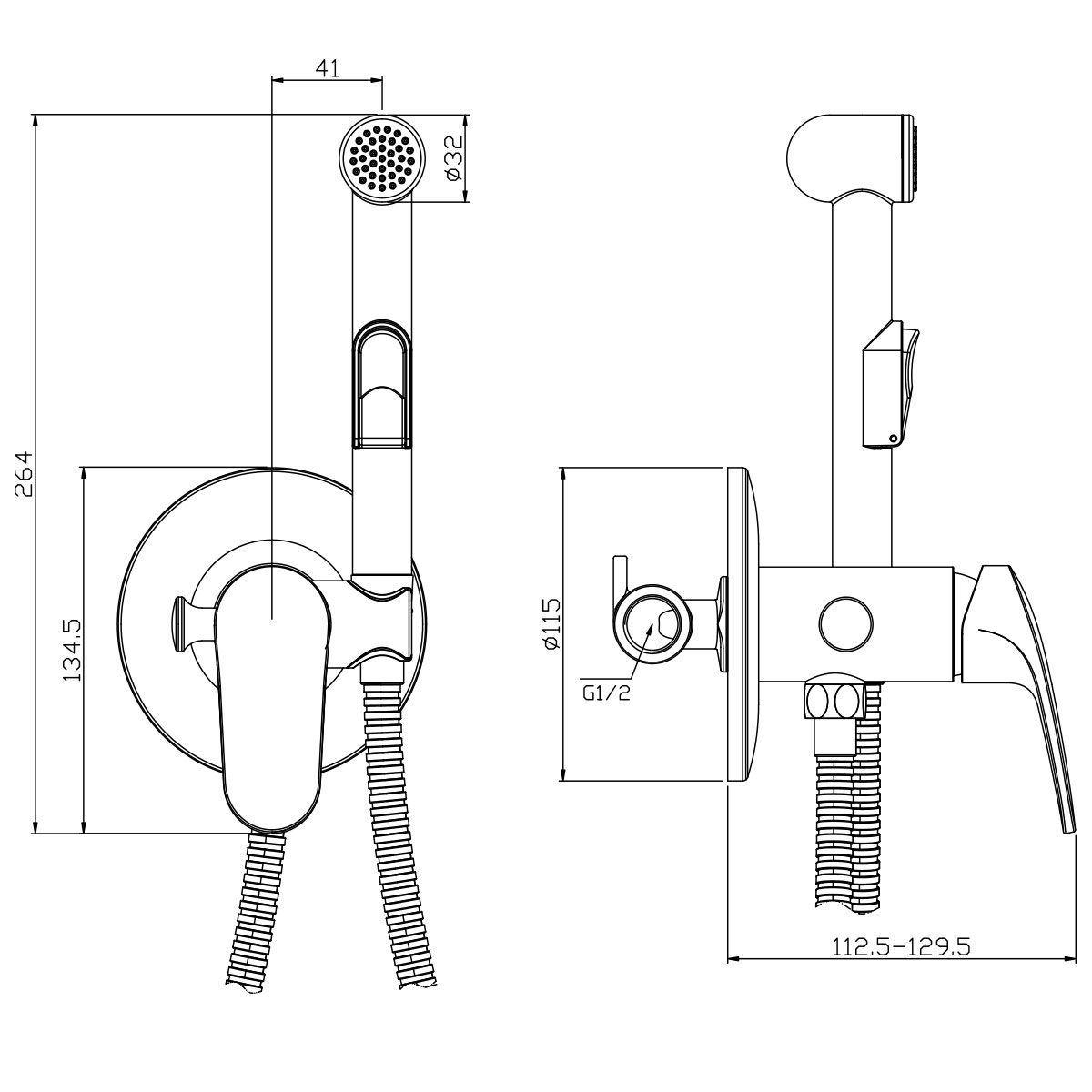 Смеситель Rossinka RS45-51 с гигиеническим душем, встраиваемый, хром
