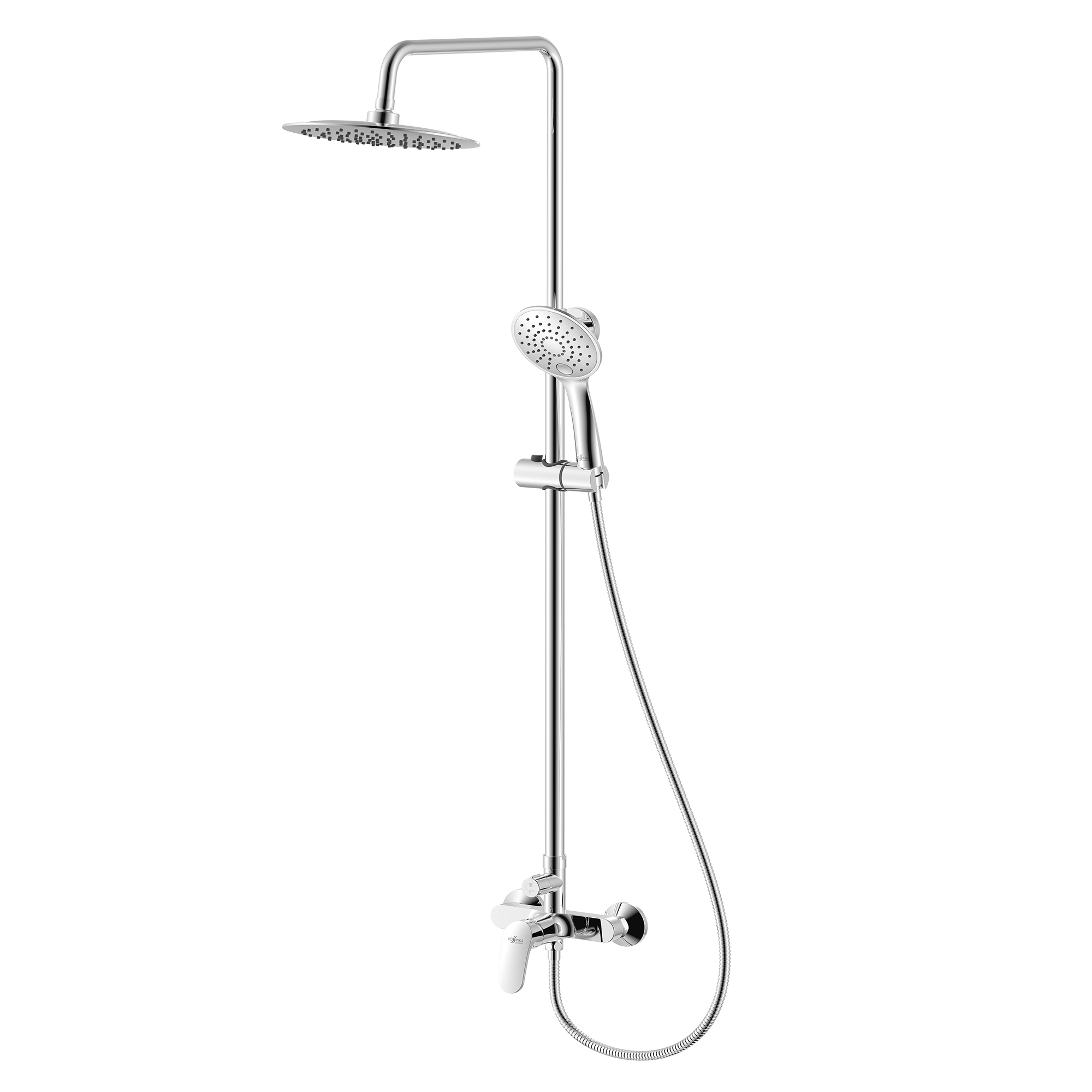 Смеситель Rossinka RS45-45 для душа с регулируемой высотой штанги и лейкой "Тропический дождь", хром