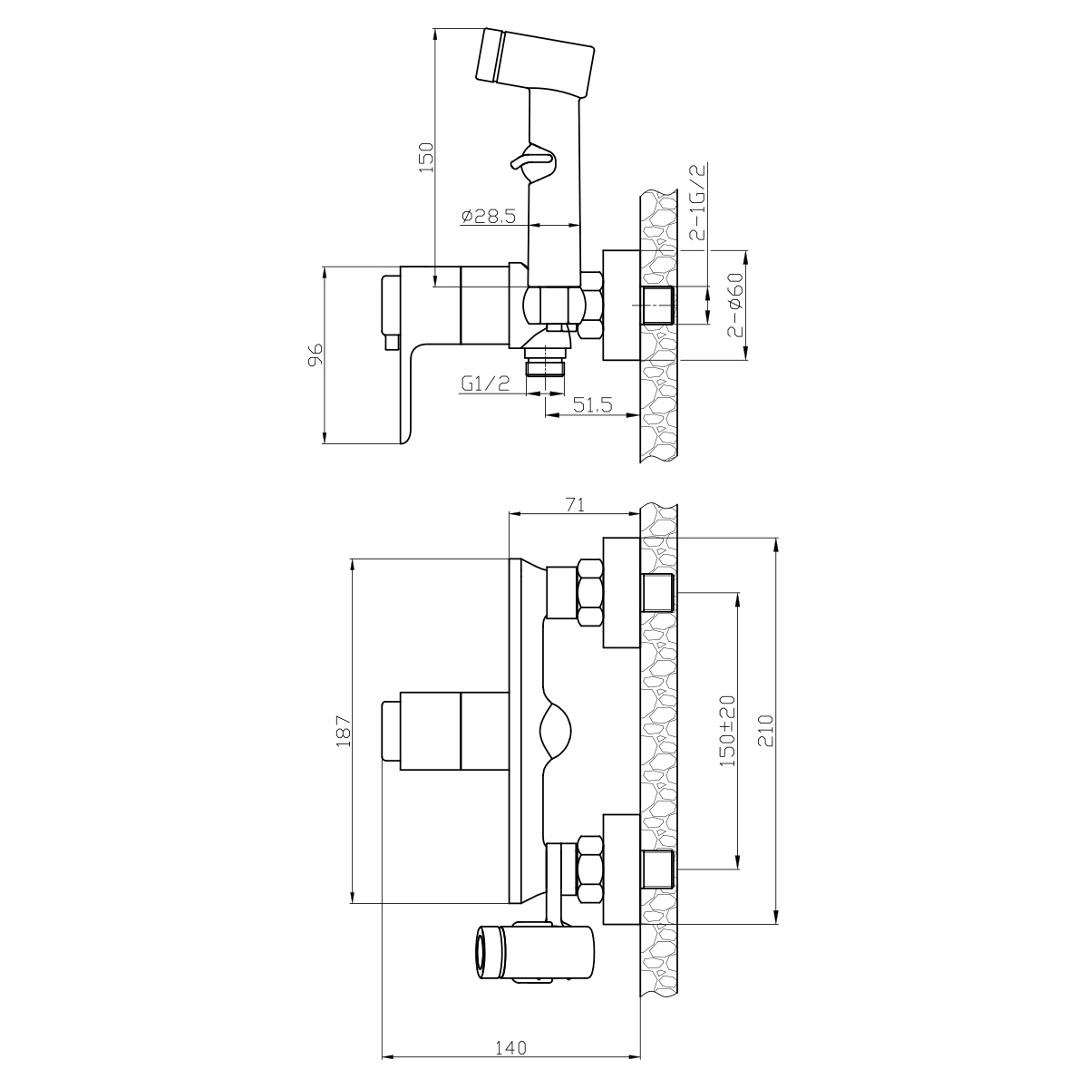 Смеситель термостатический Rossinka RS50-52 с гиеническим душем, хром