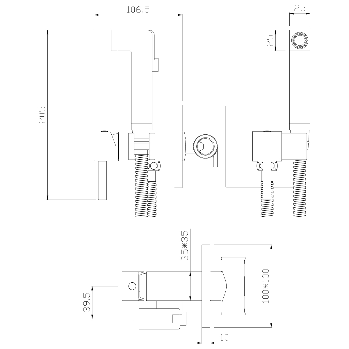 Смеситель Rossinka X25-53 с гигиеническим душем встраиваемый, хром