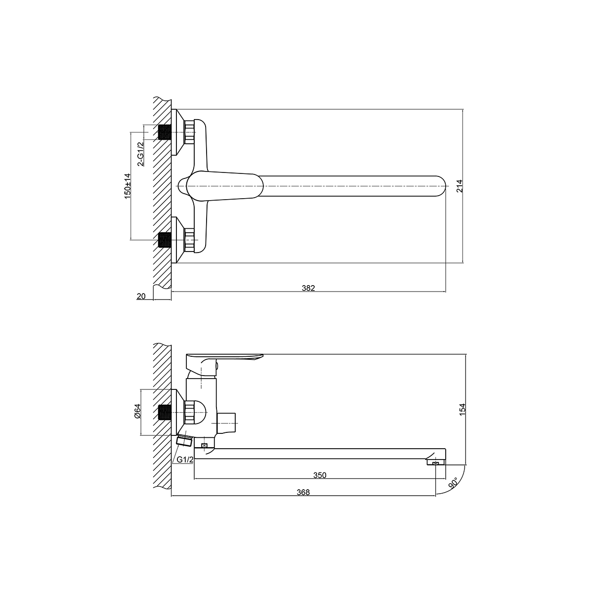 Смеситель Rossinka RS32-32 для ванны универсальный, хром