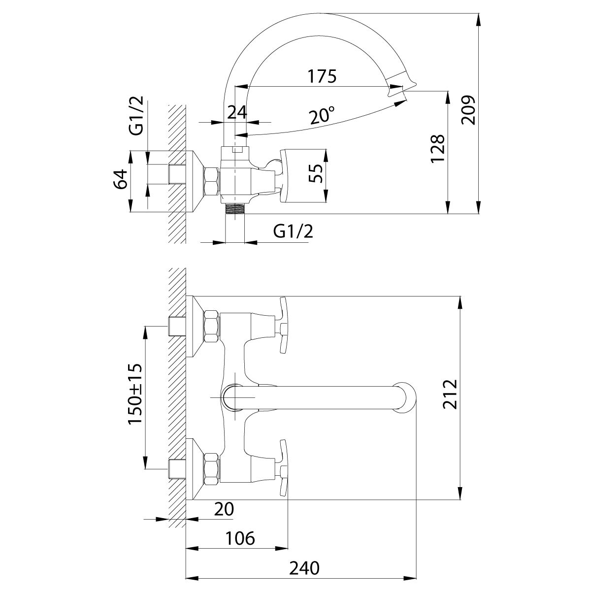Смеситель Rossinka RS40-83 для ванны, хром