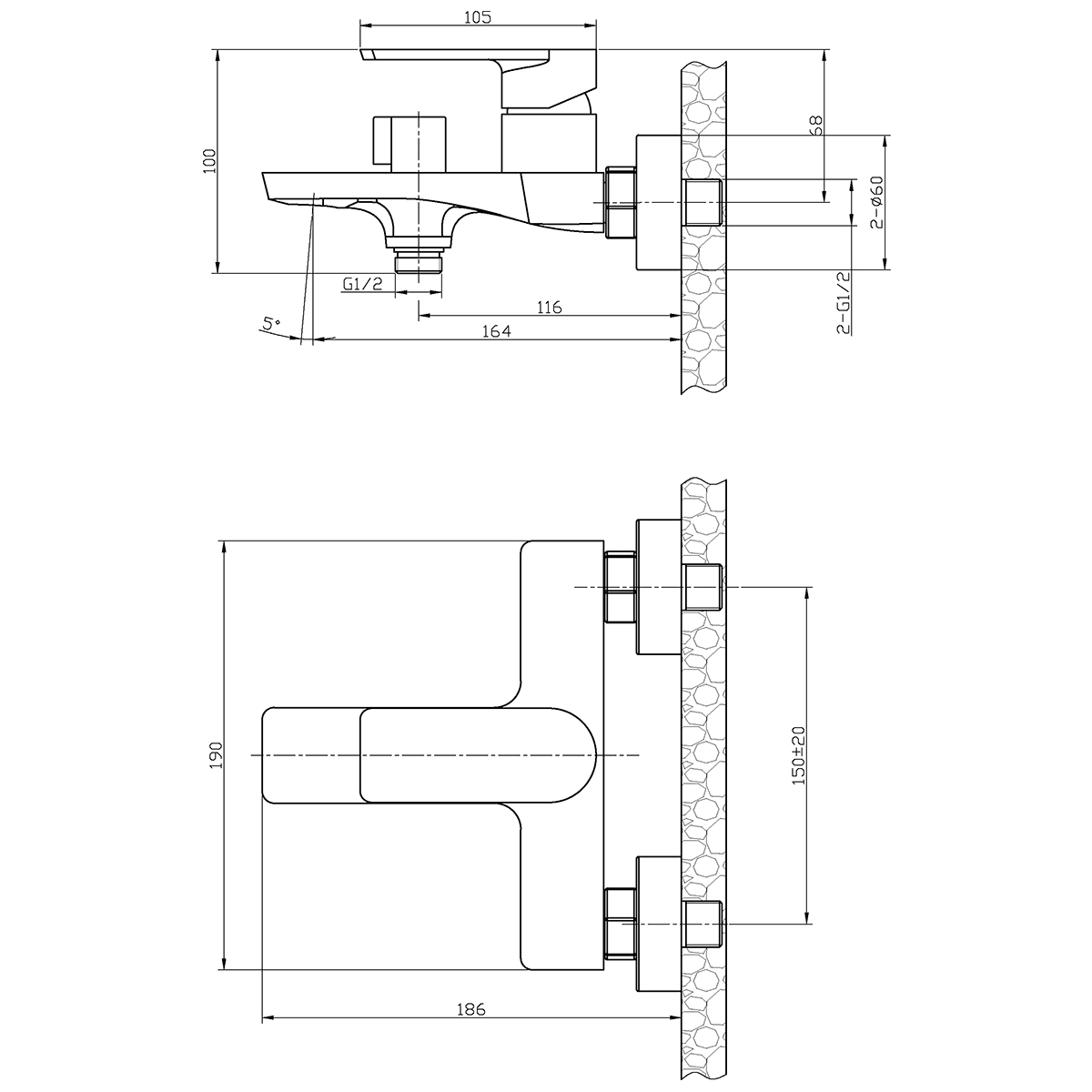 Смеситель Rossinka RS50-30 для ванны с монолитным изливом, хром