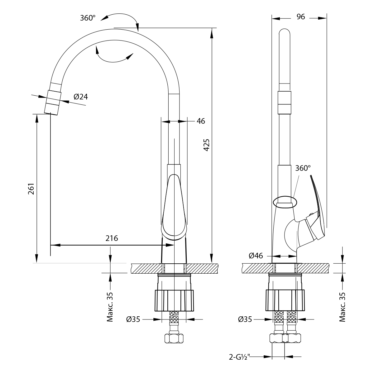 Смеситель Lemark Linara LM0415C-Black для кухни с гибким изливом, хром/черный