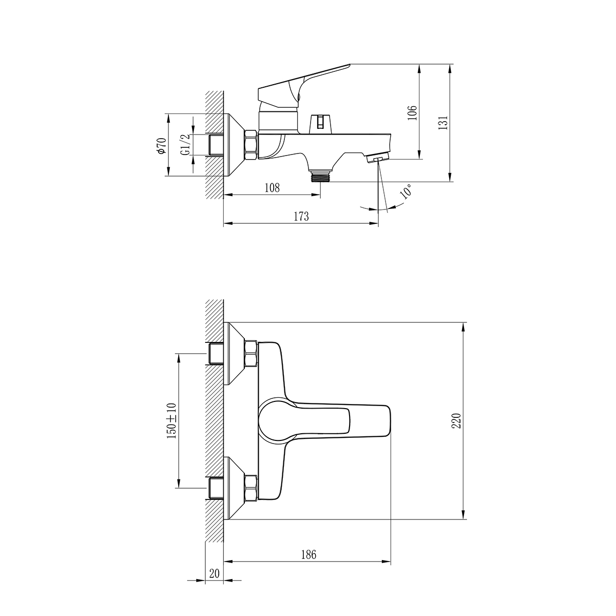 Смеситель Rossinka RS29-31 для ванны, хром