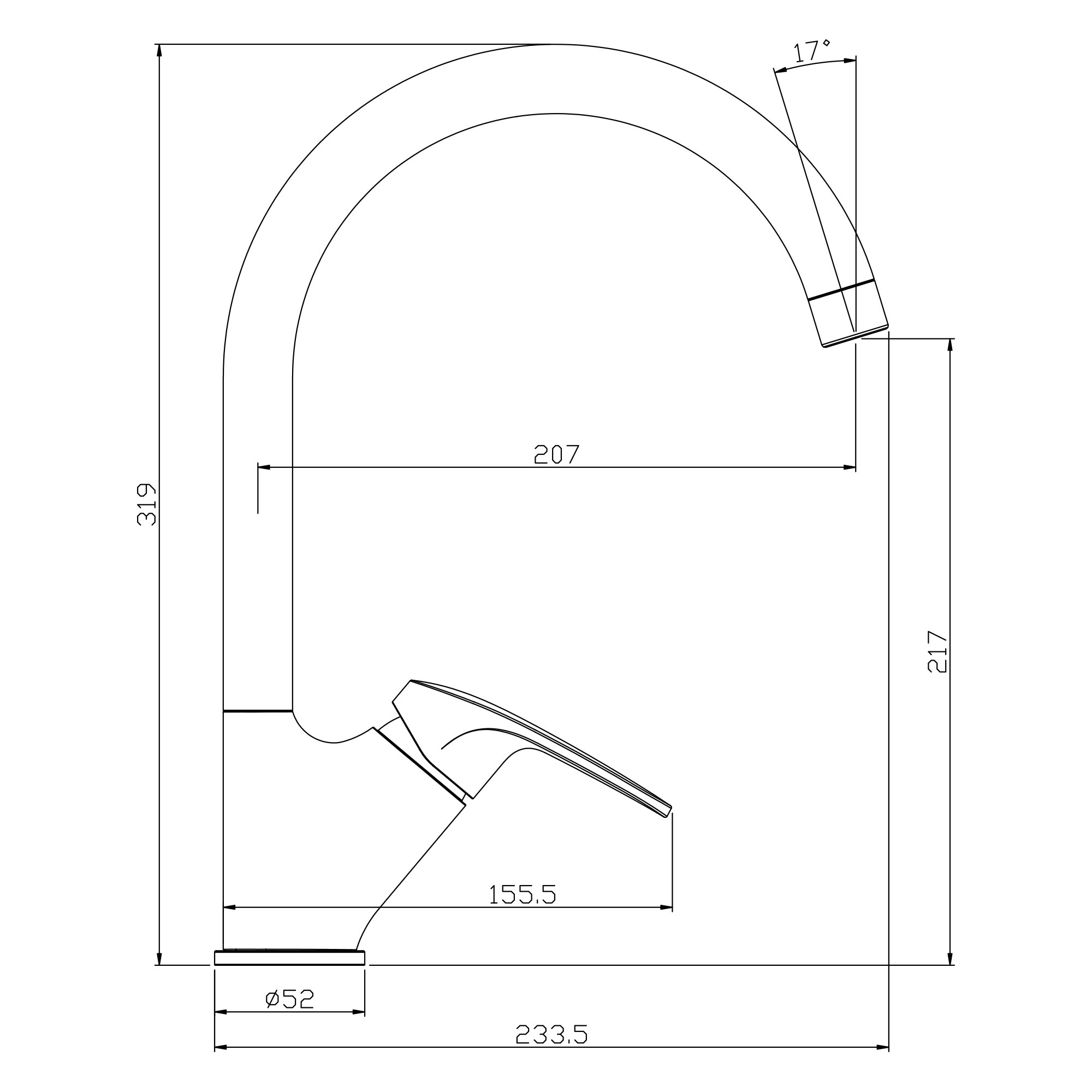 Смеситель Rossinka RS45-23 для кухни с поворотным изливом, хром