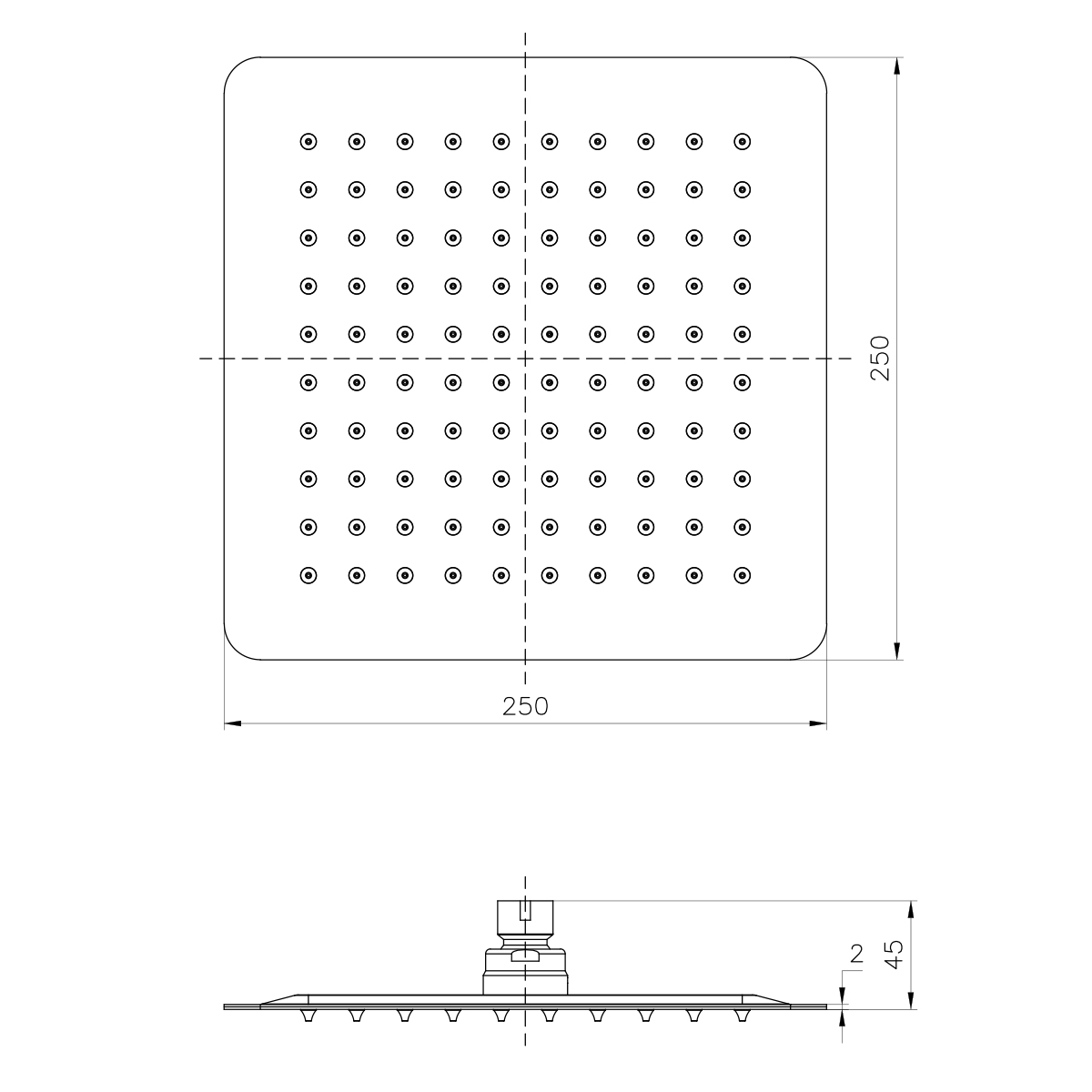 Душевая лейка Lemark LM9487BL верхняя, квадратная, 250х250мм, нерж. сталь, черный