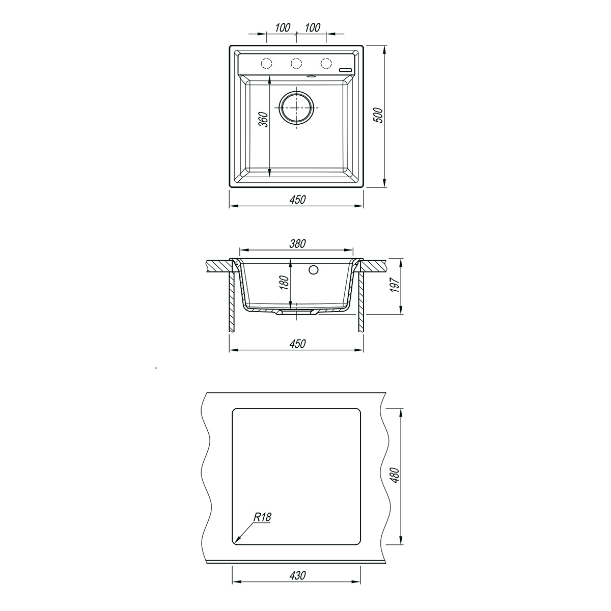 Мойка кухонная Lemark HANKA 450 врезная прямоугольная из кварцгранита, жасмин 