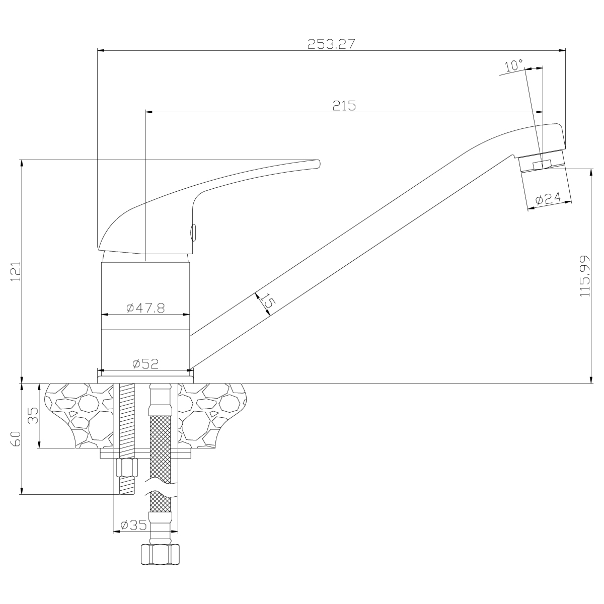 Смеситель Rossinka Y40-21 для кухни, хром