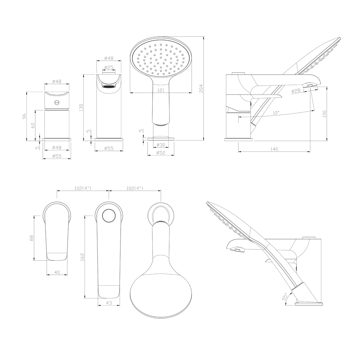 Смеситель Rossinka W40-39 на борт ванны на 3 отверстия, хром/белый