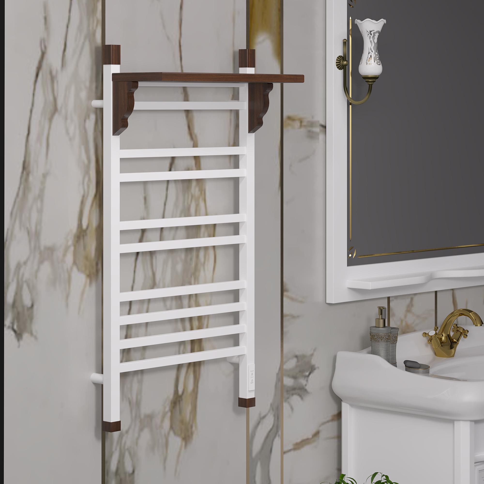 Полотенцесушитель электрический OPADIRIS Лоренцо OS41359WN с полкой, белый матовый/светлый орех