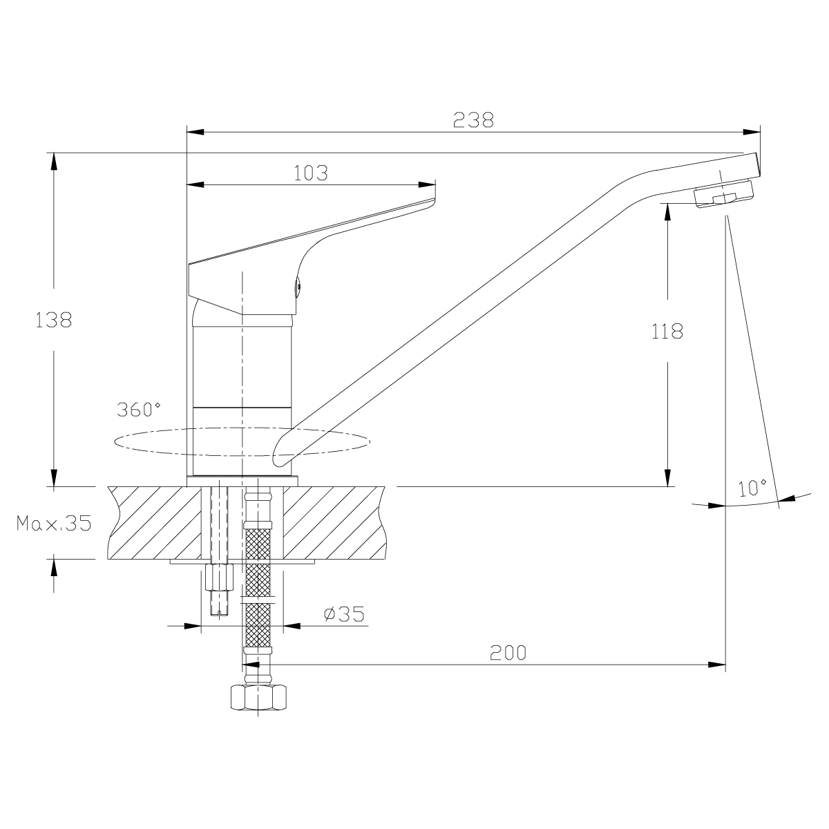 Смеситель Rossinka RS29-21 для кухни, хром