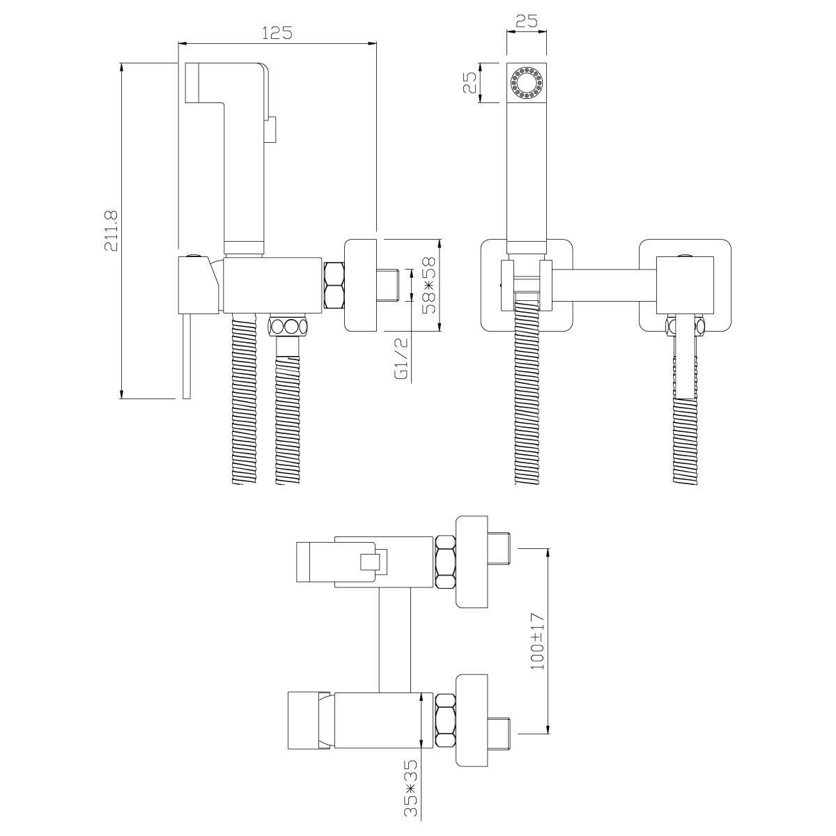 Смеситель Rossinka X25-54 с гигиеническим душем,  встраиваемый, хром