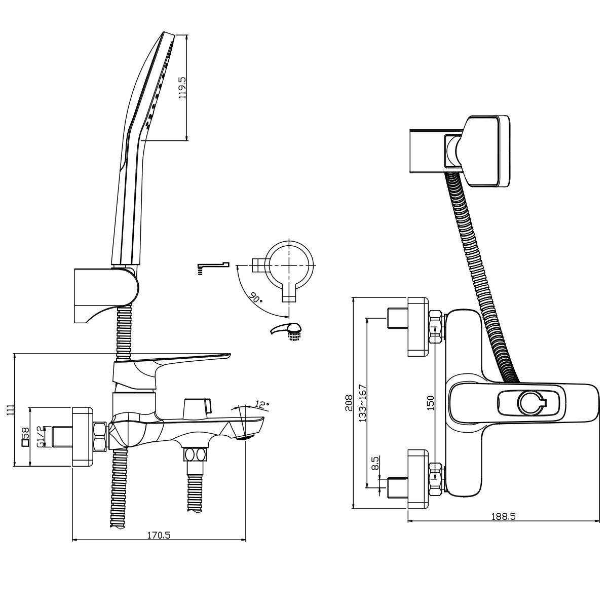 Смеситель Rossinka RS46-30 для ванны, хром