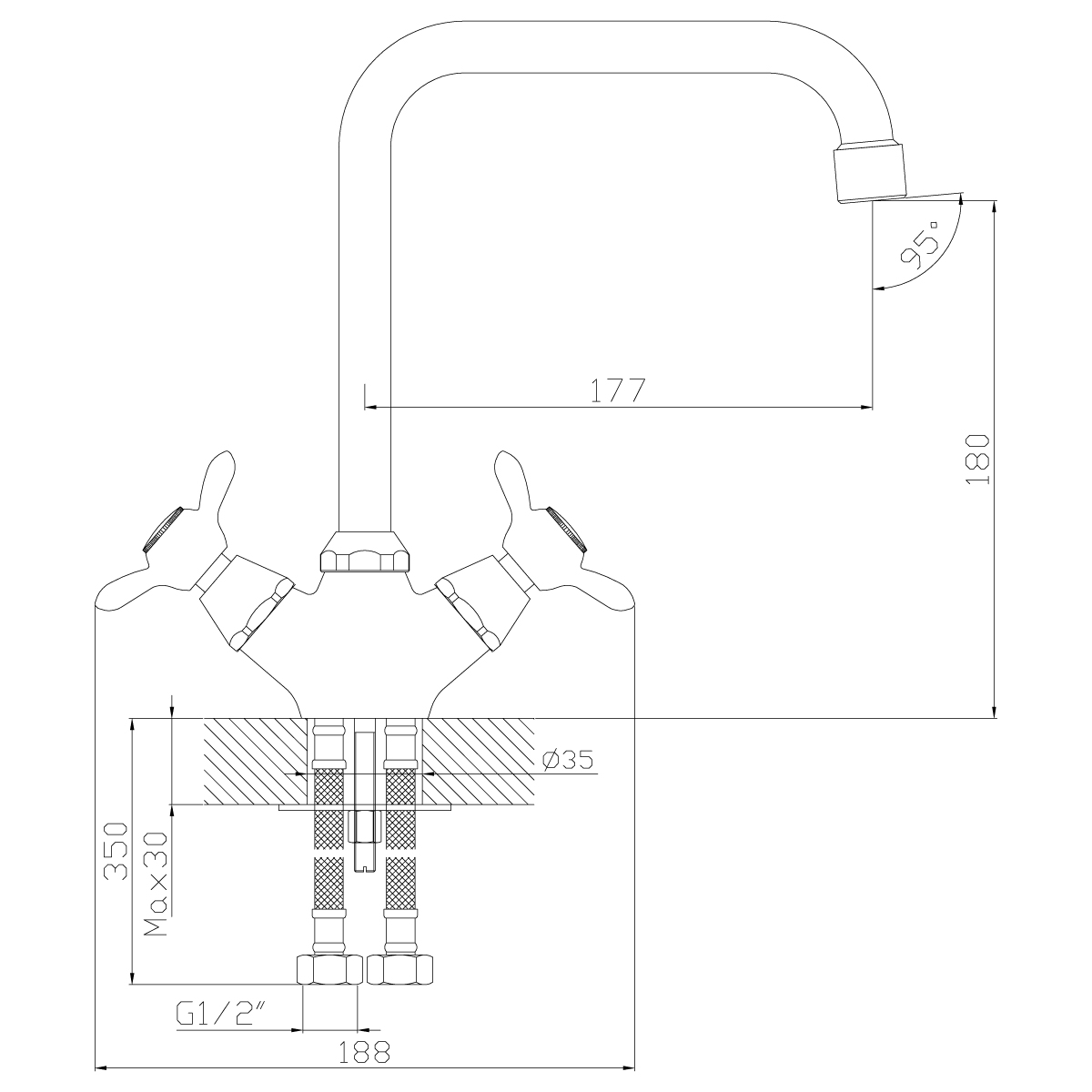 Смеситель Rossinka Q02-72 для кухни, хром