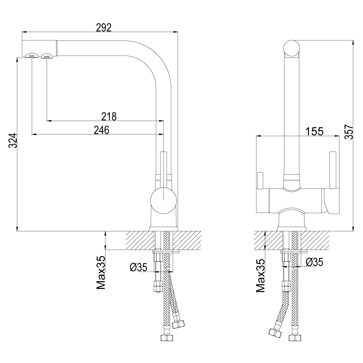 Смеситель Rossinka Z40-25 для кухни с подключением к фильтру с питьевой водой, хром