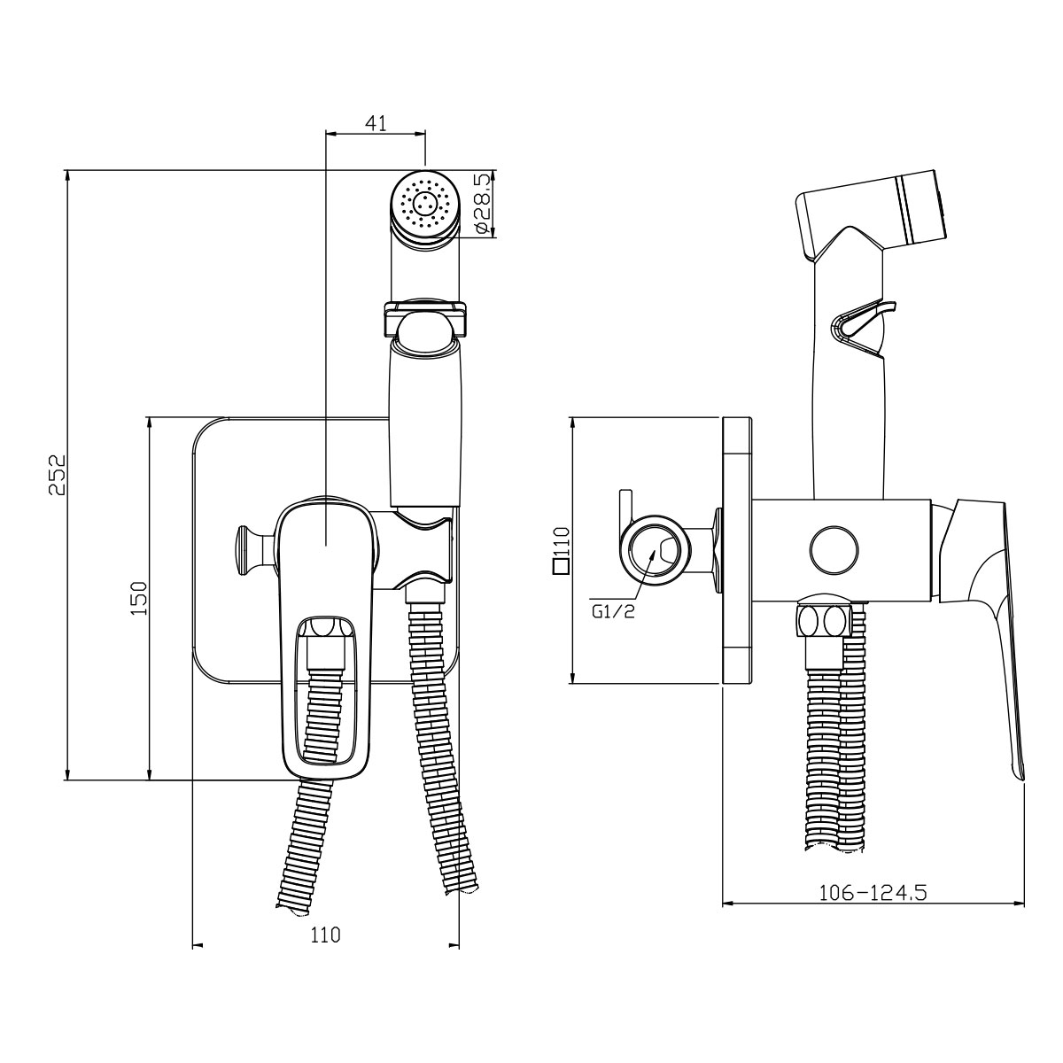 Смеситель Rossinka RS46-51 с гигиеническим душем, встраиваемый, хром