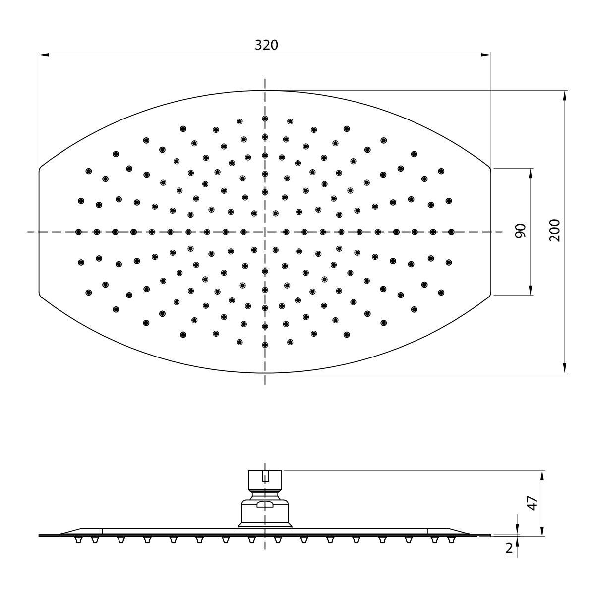 Душевая лейка Lemark LM9485S верхняя, овальная, 320х200мм, нерж. сталь