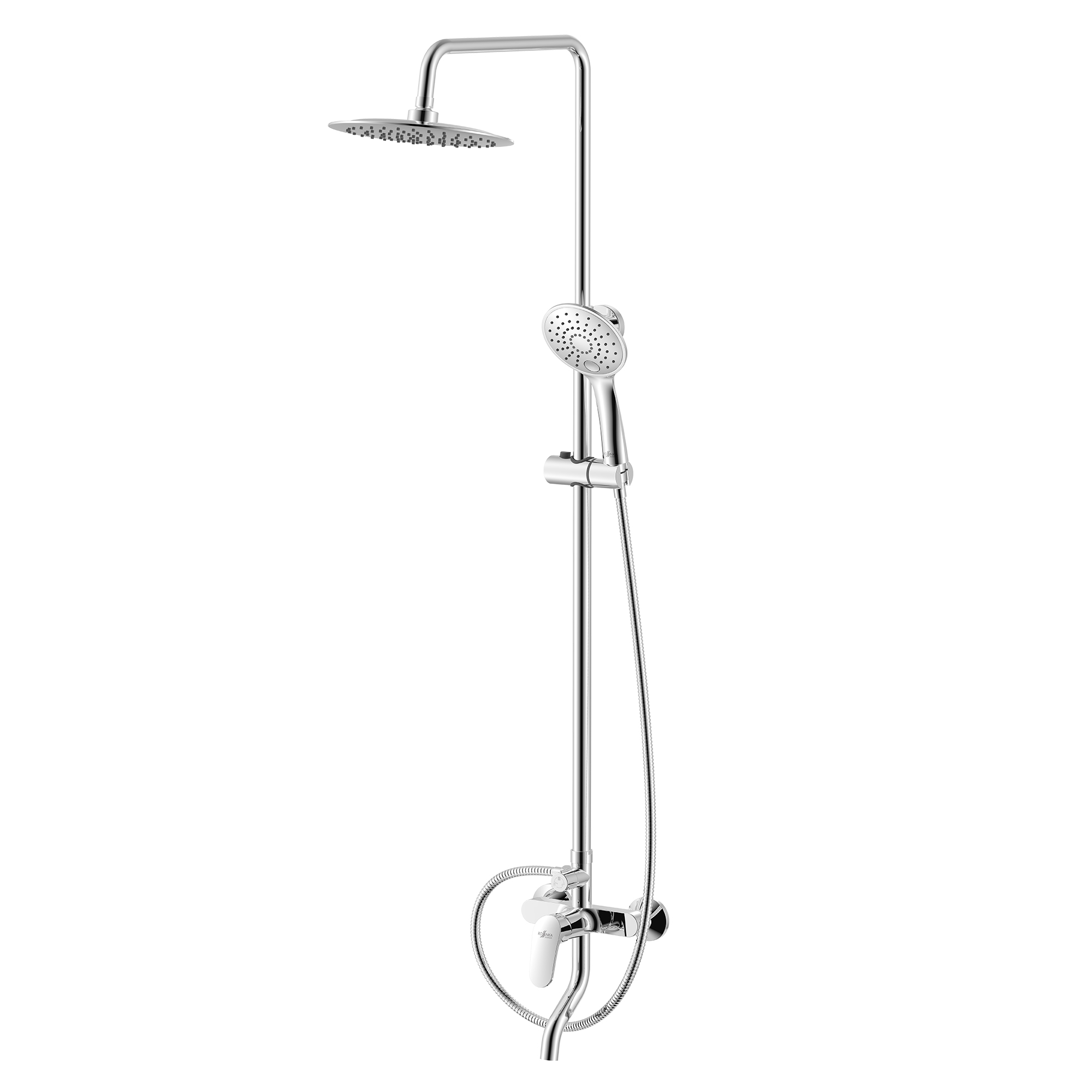 Смеситель Rossinka RS45-46 для ванны и душа, регулир. высота штанги, лейка "Тропический дождь", хром