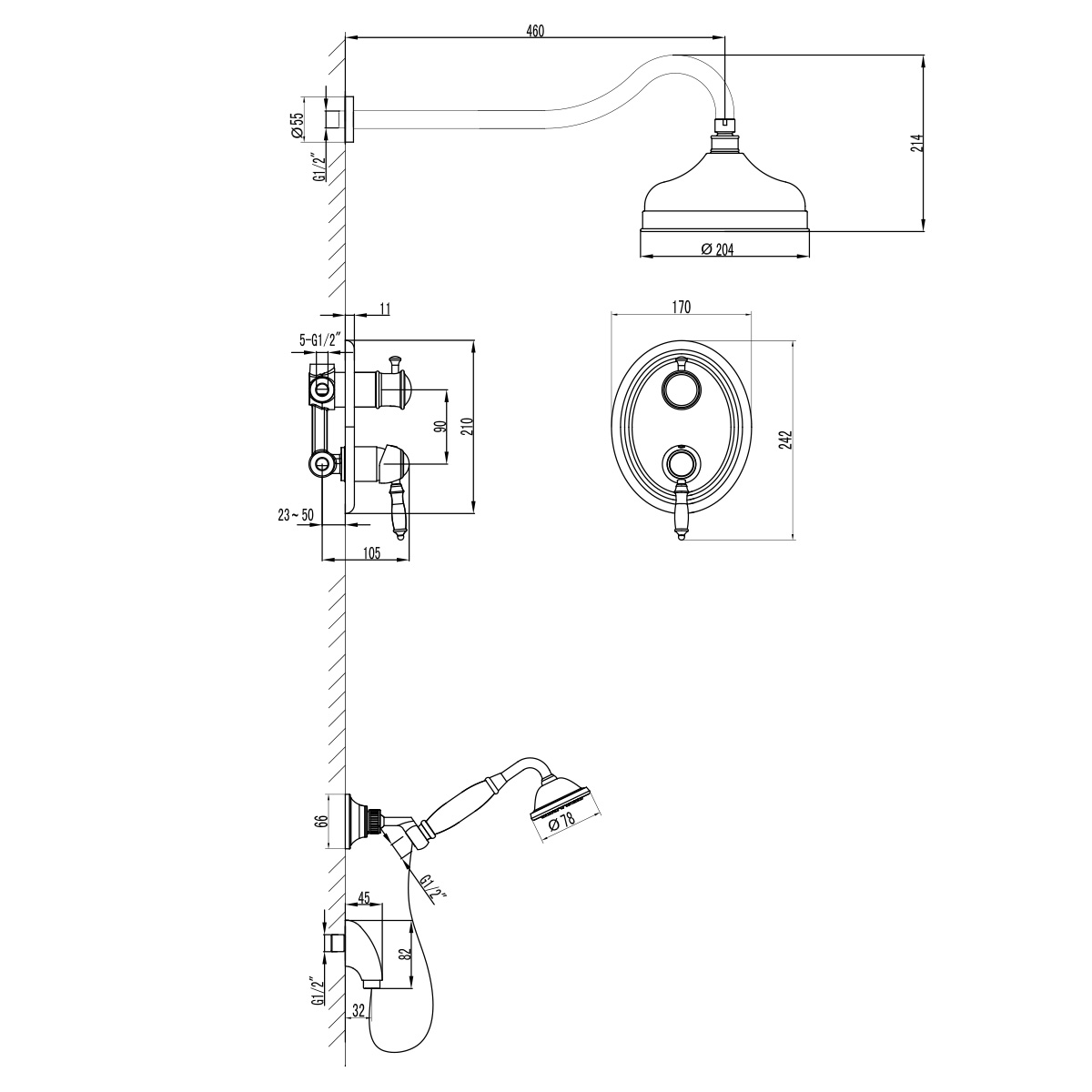 Смеситель Lemark Villa LM4829B для душа, встраиваемый, бронза