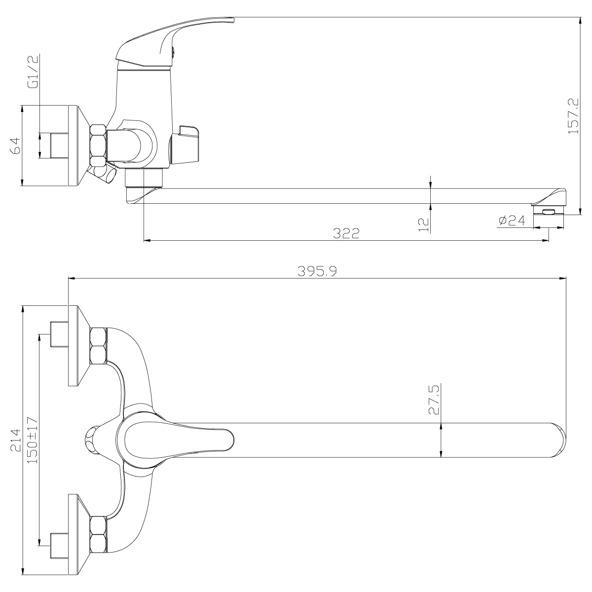 Смеситель Rossinka Y35-32 для ванны универсальный, хром