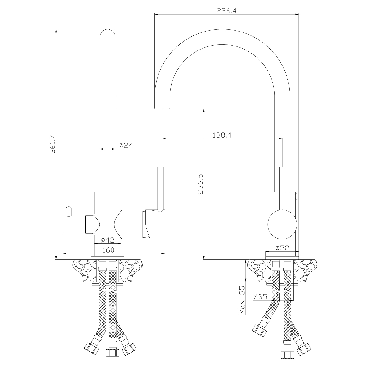 Смеситель Rossinka Z35-28 для кухни с подключением к фильтру с питьевой водой, хром