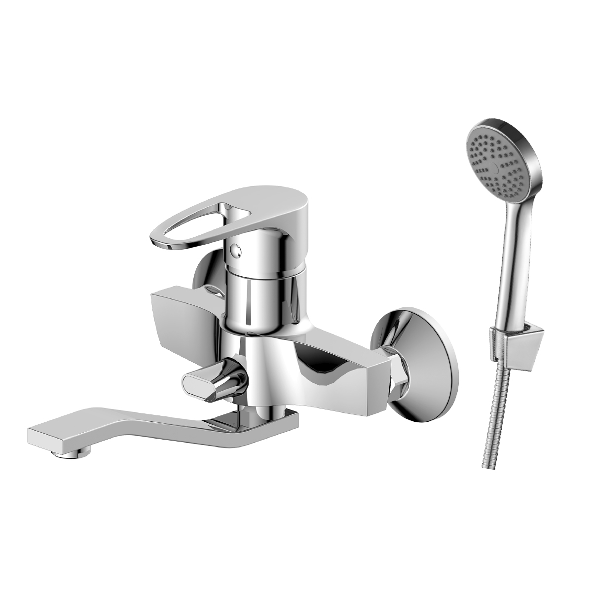 Смеситель DECOROOM DR70044 одноручный для ванны универсальный с поворотным изливом 200 мм, хром