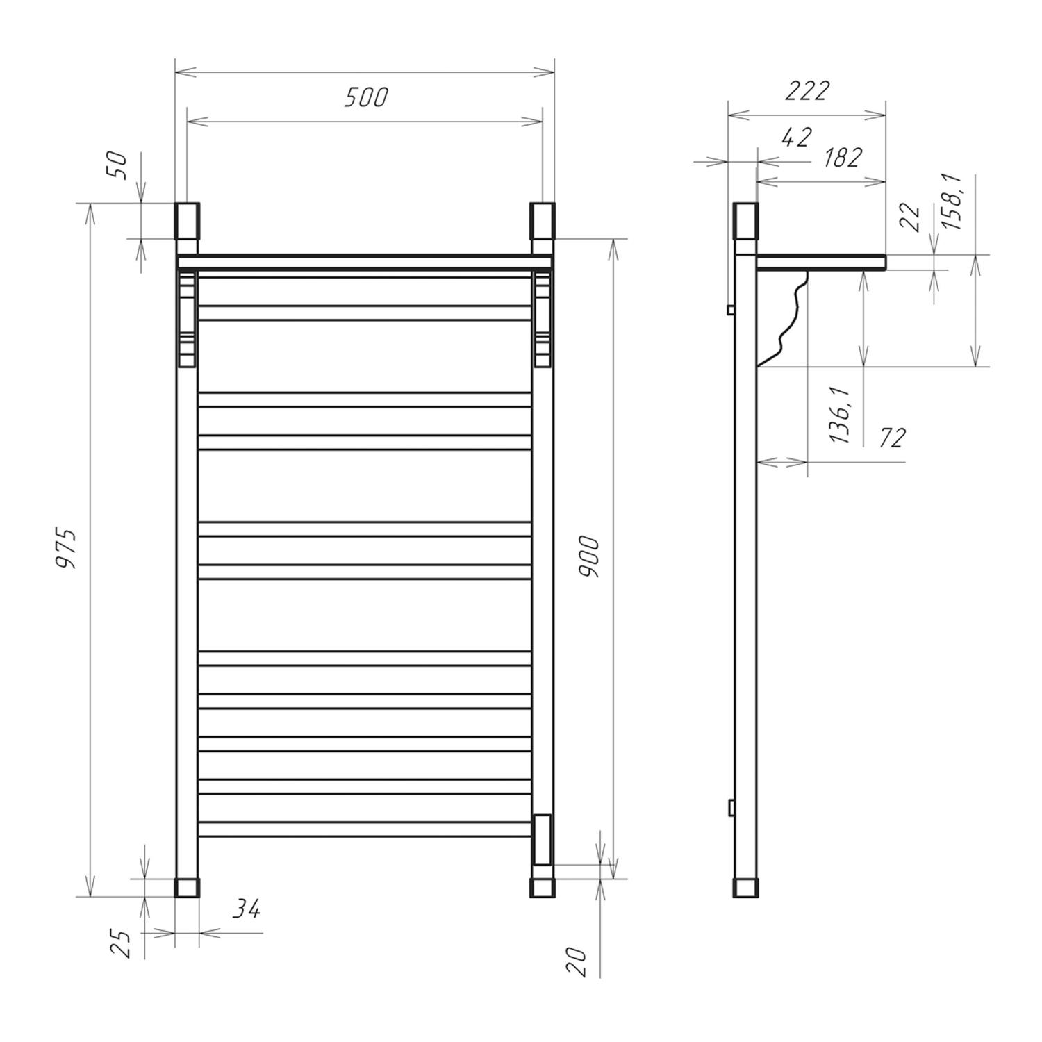 Полотенцесушитель электрический OPADIRIS Лоренцо OS41359WN с полкой, белый матовый/светлый орех