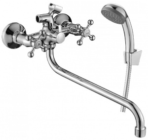 Смеситель DECOROOM DR54045 двуручный для ванны универсальный с поворотным изливом 300 мм, хром