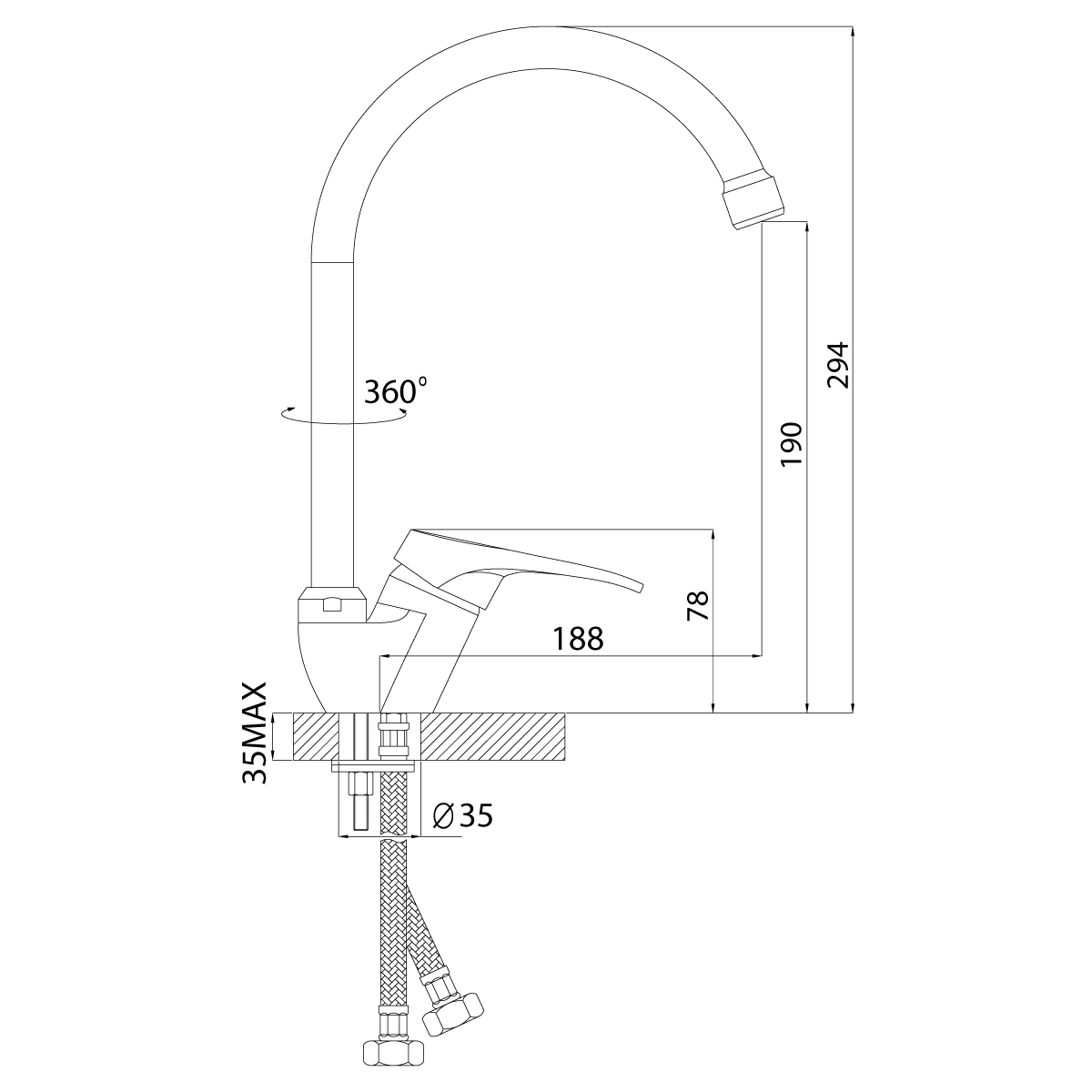 Смеситель Rossinka B35-23 для кухни, хром