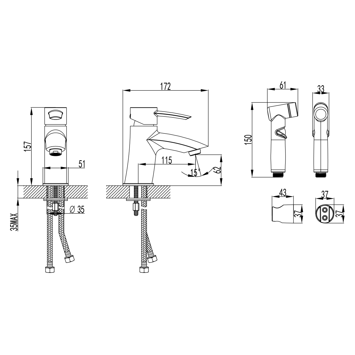 Смеситель Lemark Atlantiss LM3216C для раковины с гигиеническим душем, хром
