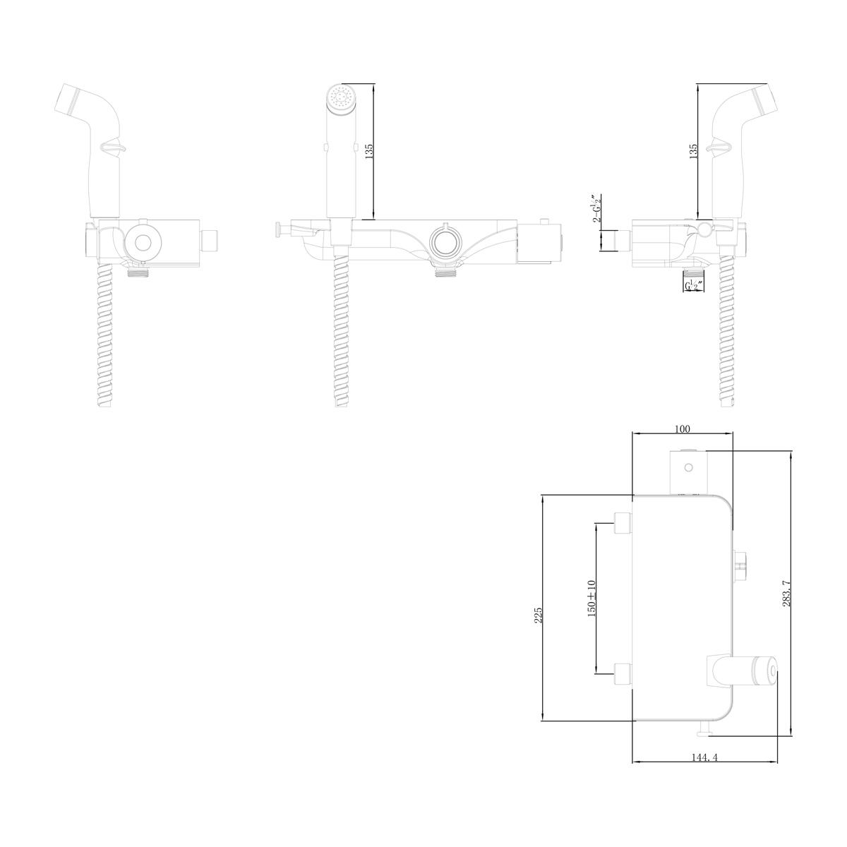 Смеситель Lemark Solo LM7169CW термостатический с гигиеническим душем, настенный, хром/белый