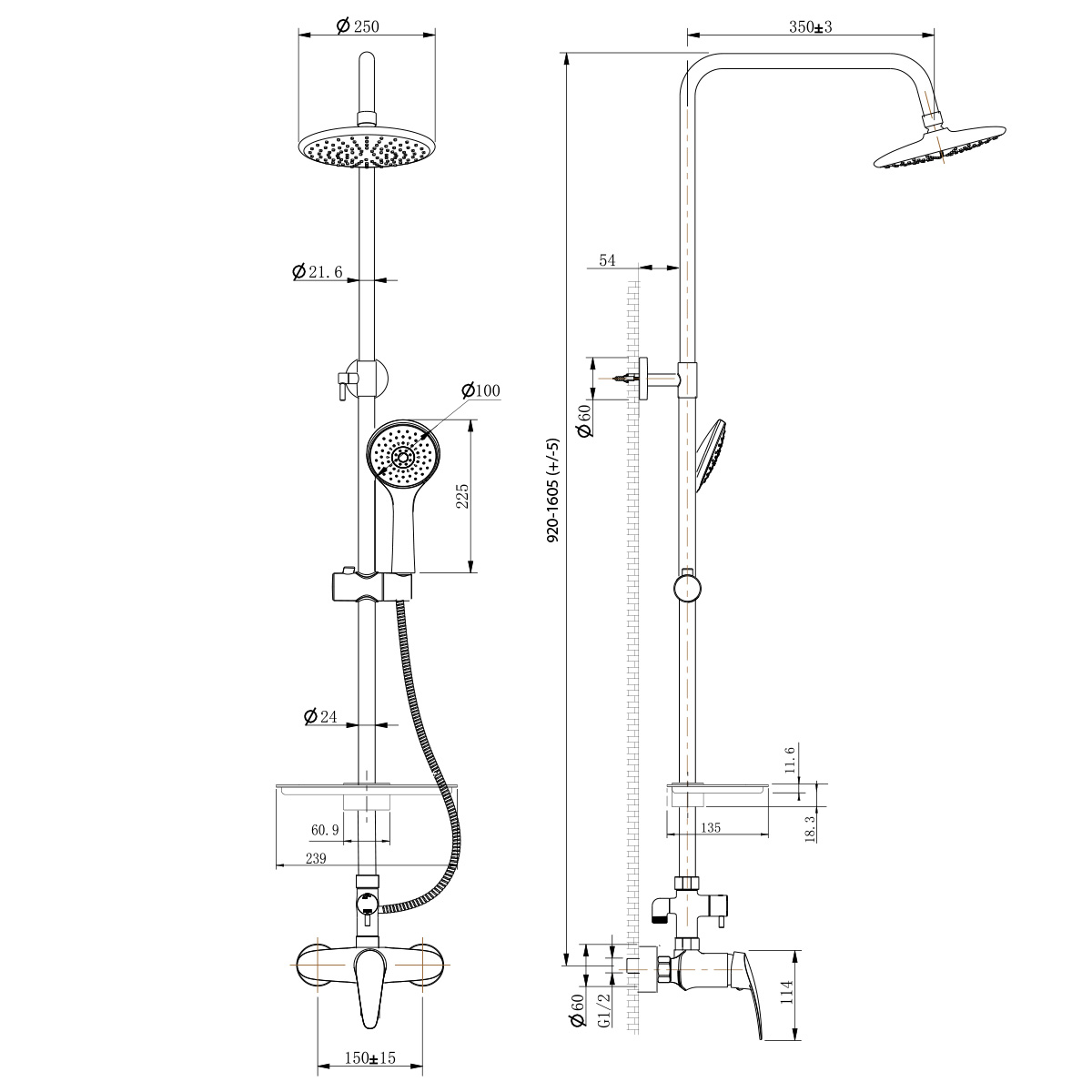 Смеситель Lemark Linara LM0460C для душа с регулируемой высотой штанги, хром