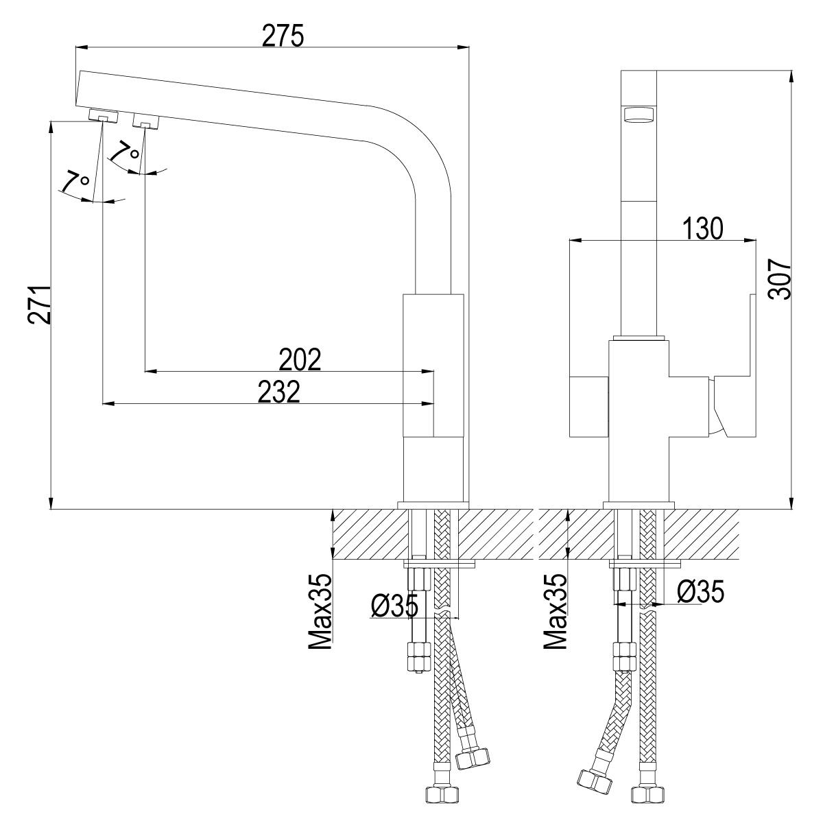 Смеситель Rossinka Z35-32 для кухни с подключением к фильтру с питьевой водой, хром