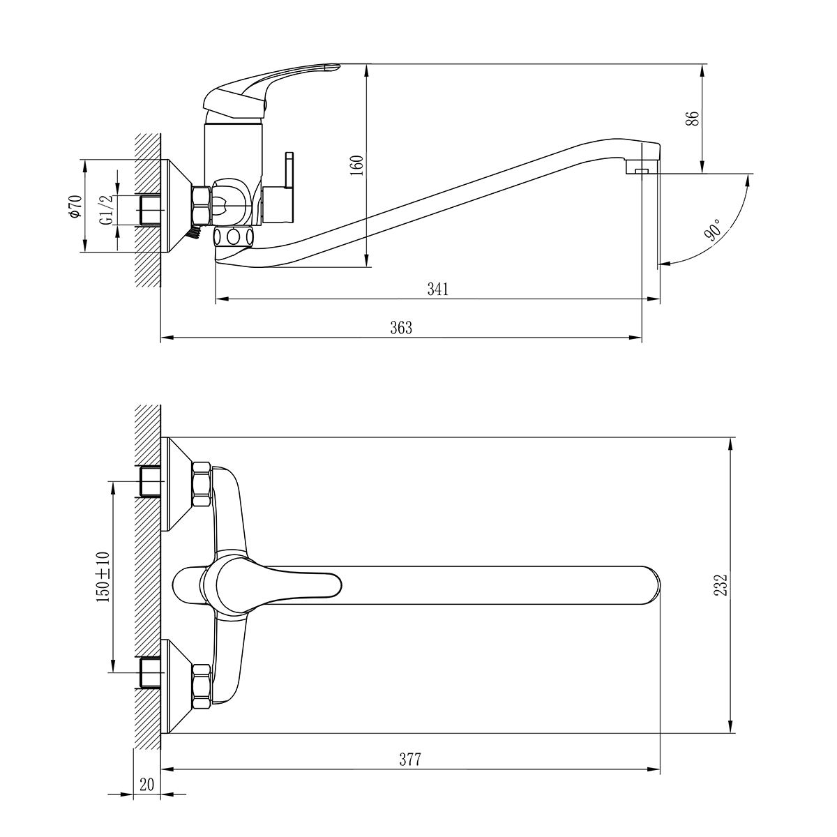 Смеситель Rossinka A35-34 универсальный с S-образным изливом, хром