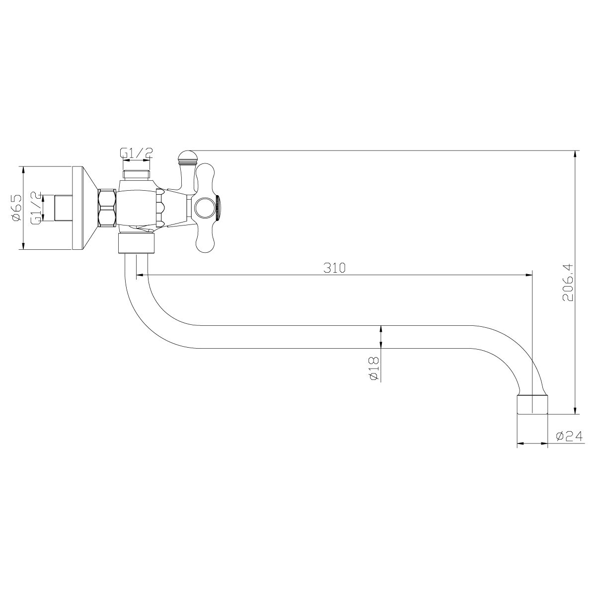 Смеситель Rossinka Y02-82 для ванны универсальный, хром