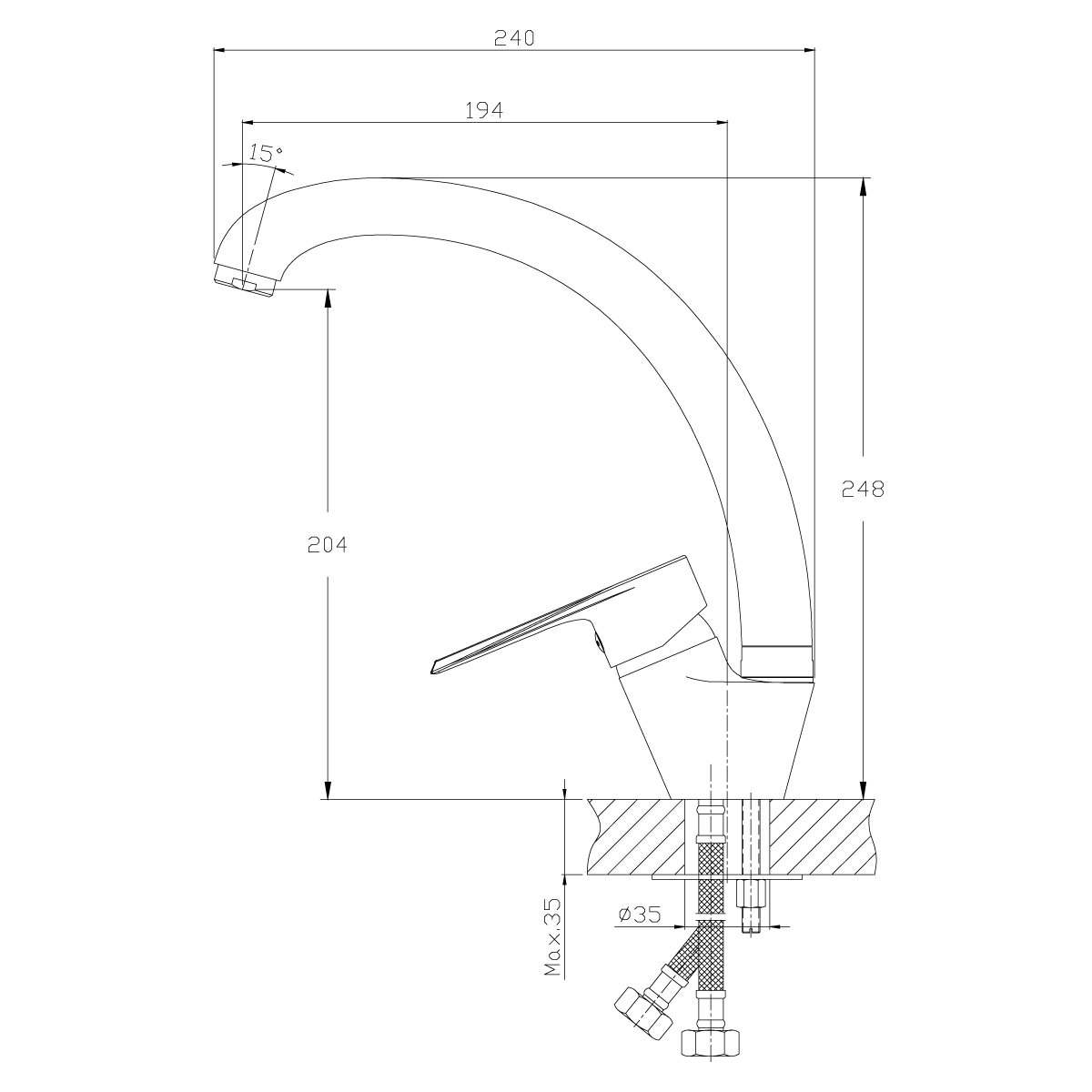 Смеситель Rossinka RS28-23 для кухни, хром