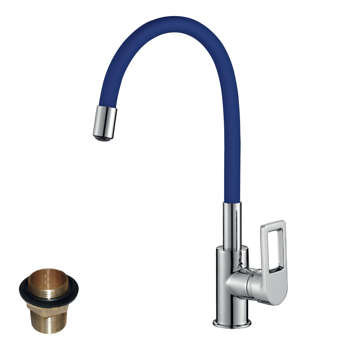 Смеситель Rossinka Z35-35U-Blue для кухни с гибким цветным изливом, хром/синий
