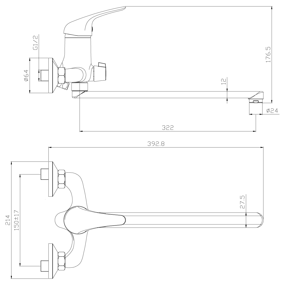 Смеситель Rossinka Y40-32 для ванны универсальный, хром
