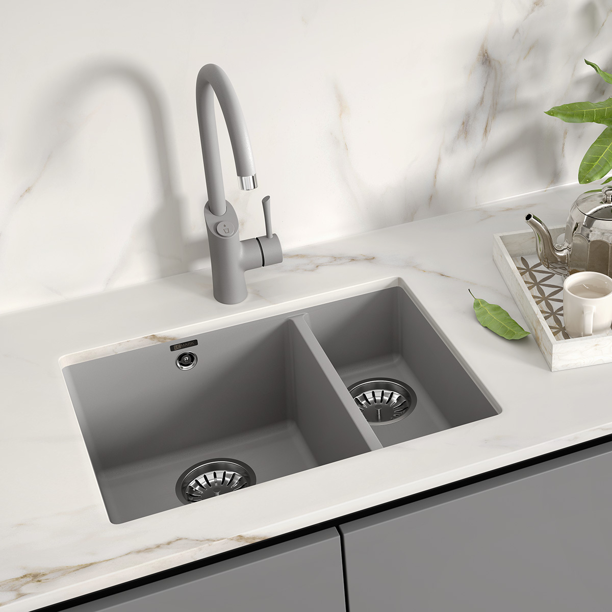 Мойка кухонная Lemark SINARA 550.2-U подстольного монтажа с доп.чашей из кварцгранита, жасмин 