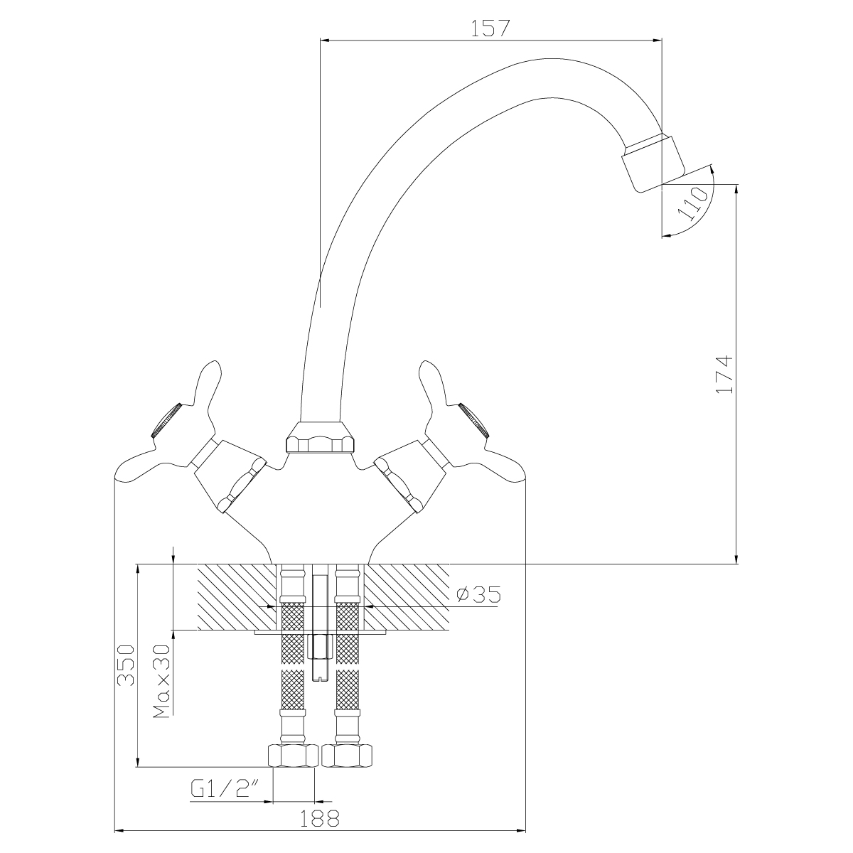 Смеситель Rossinka Q02-71 для кухни, хром