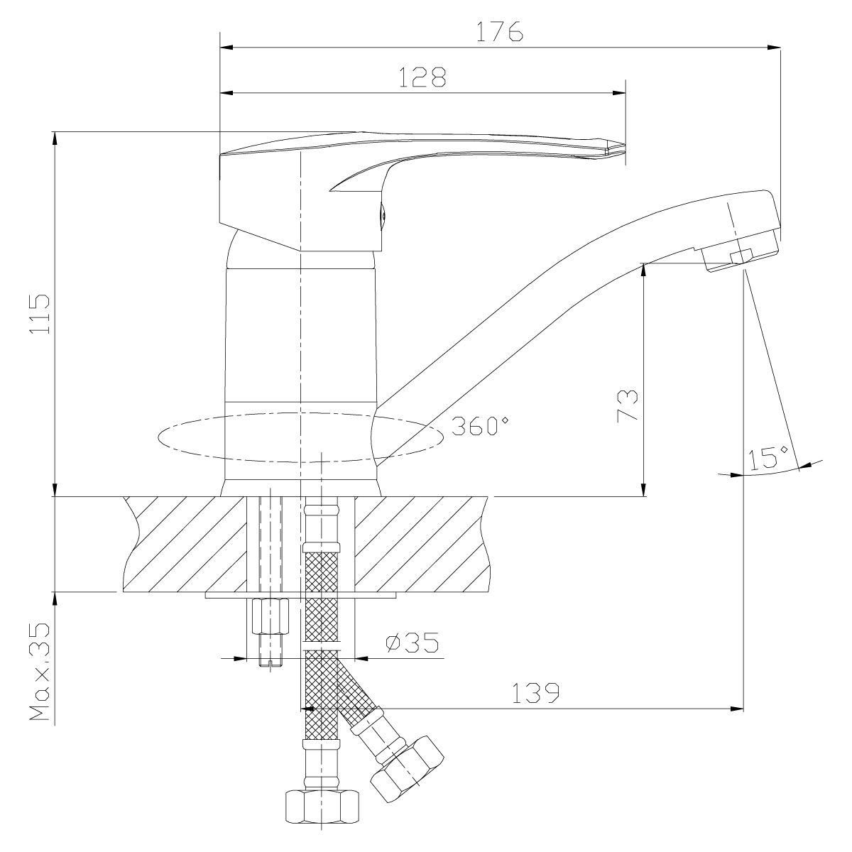 Смеситель Rossinka T40-22 для раковины, хром