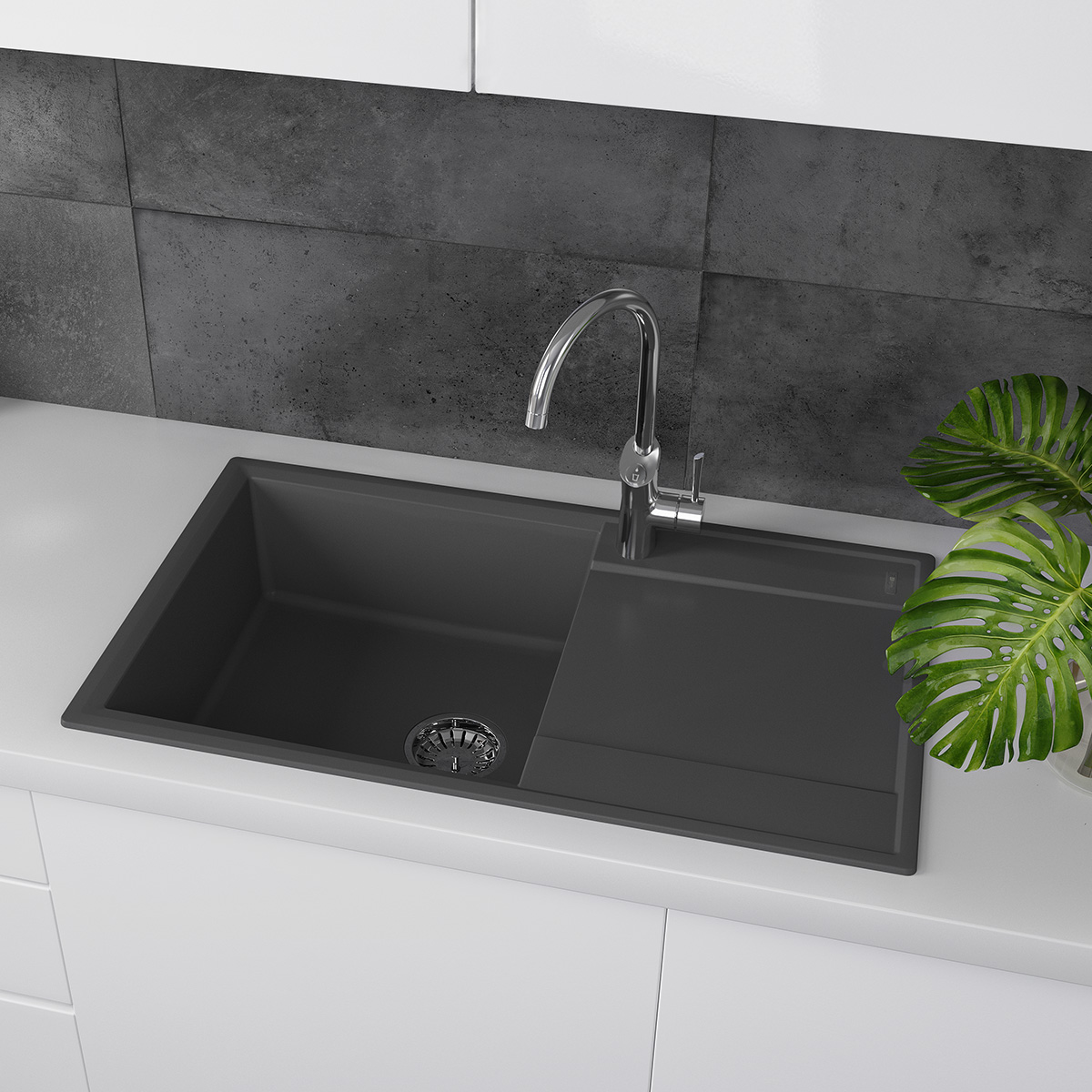 Мойка кухонная Lemark IMANDRA 840 врезная прямоугольная с крылом из кварцгранита, жасмин 