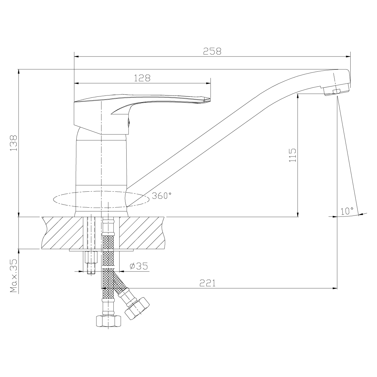 Смеситель Rossinka T40-21 для кухни, хром