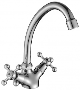 Смеситель DECOROOM DR54028 двуручный для кухни с высоким поворотным изливом, хром
