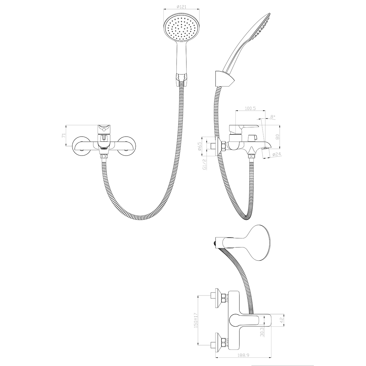 Смеситель Rossinka W35-31 для ванны, хром/белый