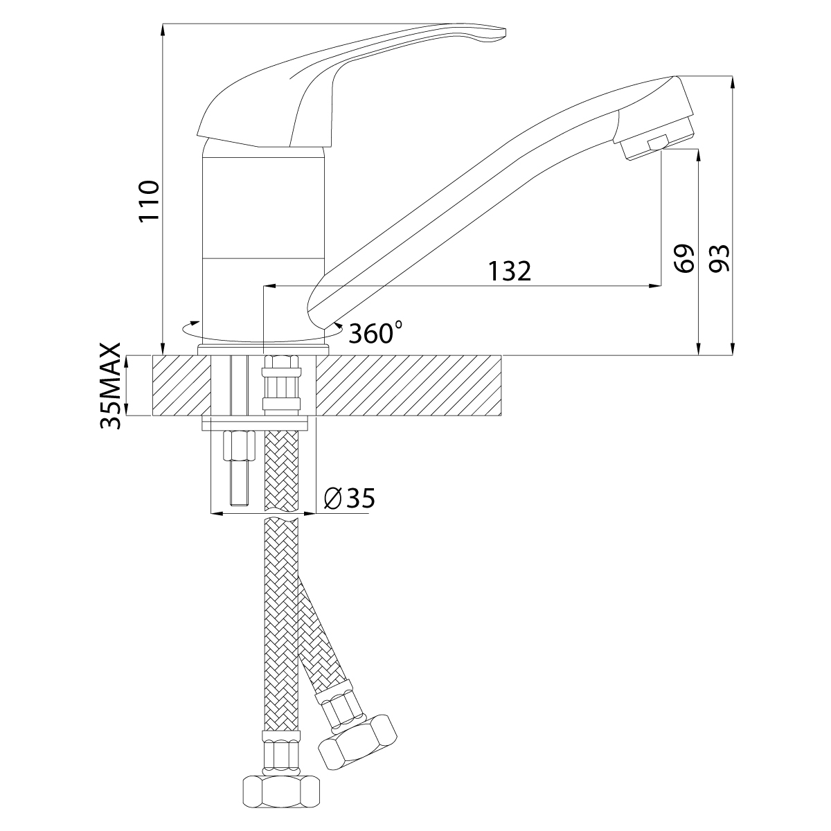 Смеситель Rossinka A35-22 для раковины, хром